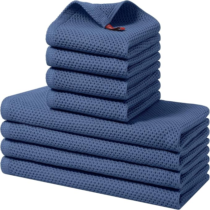 Homaxy 8 Pack 100% Cotton Kitchen Towels and Dishcloths Set, Navy Blue | 12 x 12 Inches and 13 x 28 Inches Kitchen Towels Set, Ultra Soft Absorbent Dish Cloths for Washing Dishes by Homaxy