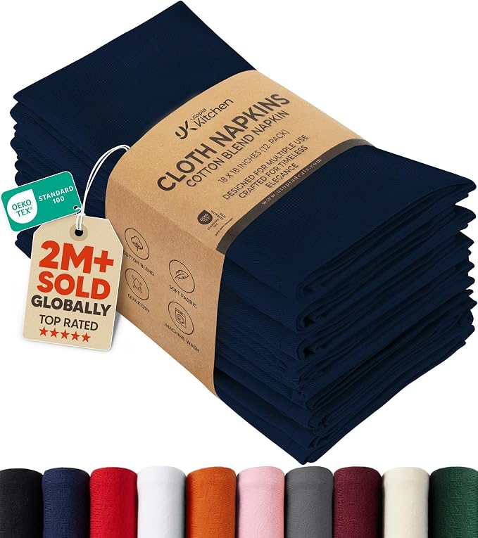 Utopia Kitchen Cotton Blend Navy Blue Cloth Napkins [12 Pack, 18x18 Inch] | Absorbent Washable and Reusable for Dinner, Restaurant, Lunch, Wedding and Hotel by UTOPIAKITCHEN