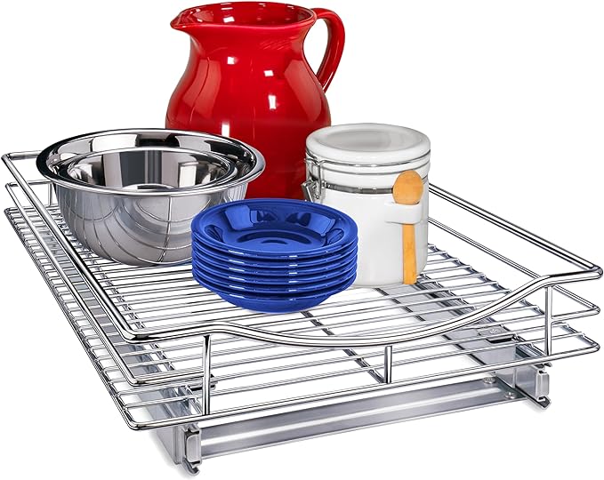 LYNK PROFESSIONAL® Pull Out Cabinet Organizer, 14" x 18" Slide Out Cabinet Organizer Pull Out Drawer – Pull Out Shelves for Kitchen Cabinets – Under Sink Organizers - Lifetime Ltd. Warranty, Chrome by LYNKPROFESSIONAL