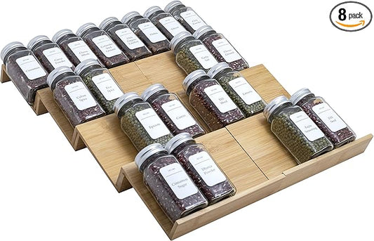 Bamboo Spice Rack Drawer Organizer - 8 Pieces Set- 7" Wide Per Piece - Combine Pieces Into 14" Wide Rack (7" or 14") by Angimio