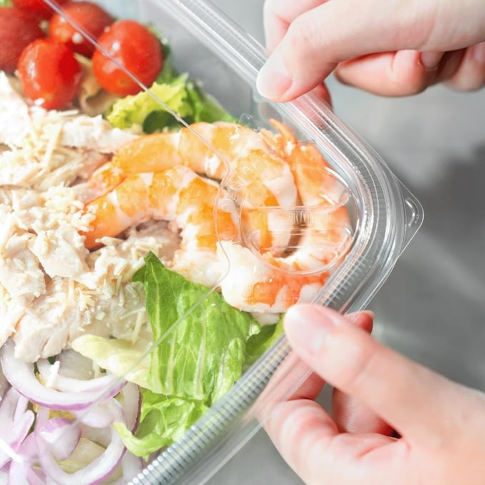 Karat 48oz PET Tamper Resistant Hinged Deli Container [150 ct] - Plastic Clamshell Food Containers, Easy Open Pull-Tab for Restaurants & Takeout - Image 3