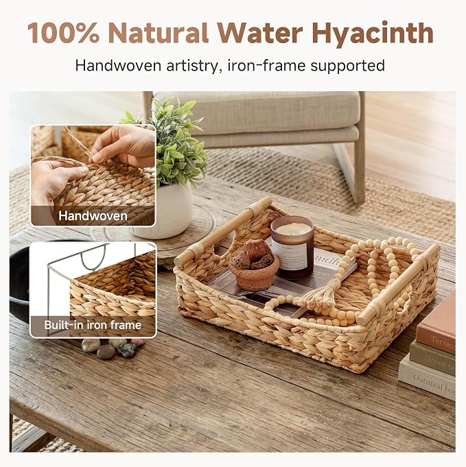 StorageWorks Wicker Baskets with Handles, Pantry Basket for Storage, 1-Pack | Handwoven Water Hyacinth Storage Baskets for Organizing, Woven Baskets for Storage, Baskets for Pantry, 15¼" x 11¾" x 4¾" - Image 4