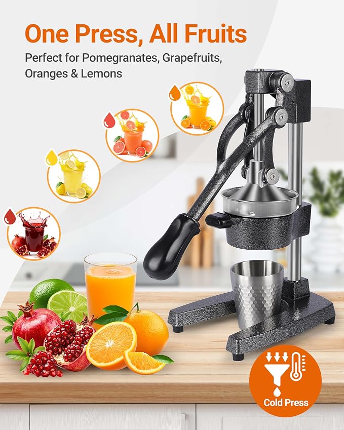 Heavy Duty Cast Iron Manual Juicer, Professional Citrus Press Squeezer for Orange, Pomegranate, Lemon & Lime, Commercial Hand Press Juicer with 304 Stainless Steel Cup - Image 2