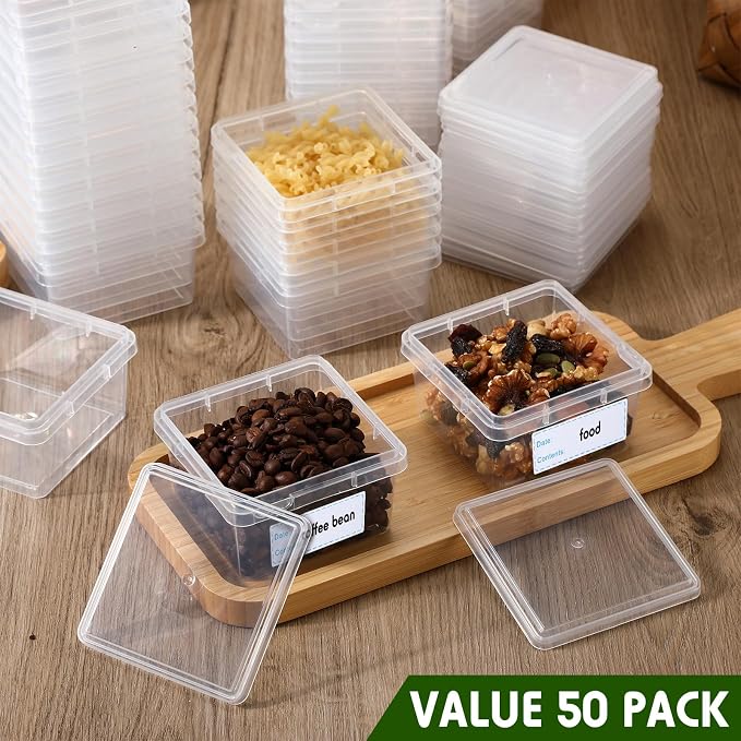 12 oz 50 Pack Small Square Deli Containers with Lids Plastic Freezer Food Reusable Meal Dessert Ice Cream Containers with Labels for Takeout Meal Storage Microwave Freezer Safe(Clear,) - Image 4
