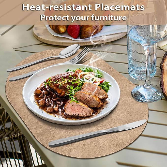 ADRIMER Placemats, Heat Resistant Oval Placemats Set of 8 Washable 12 x 17 Inch, Waterproof Table Placemats Set of 8, Wipeable Faux Leather Placemats for Kitchen, Dining Room, Apricot - Image 2