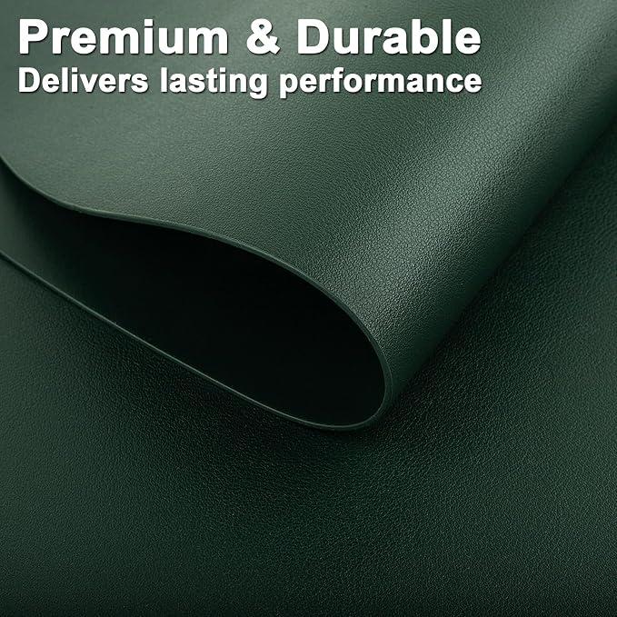 Faux Leather Placemats Set of 8, Wipeable & Washable Table Mats | Waterproof, Heat-Resistant & Easy to Clean Round Place Mats for Dining & Kitchen, 17''x13'', Green - Image 3