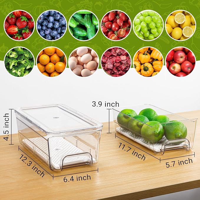 Imncya 3 Pack Fridge Organizer Bins, Refrigerator Organizers and Storage | Stackable Pull-Out, Refrigerator Drawers with Lids, Clear Design with Drain Tray, Fruits Vegetables Snack Storage Containers - Image 2