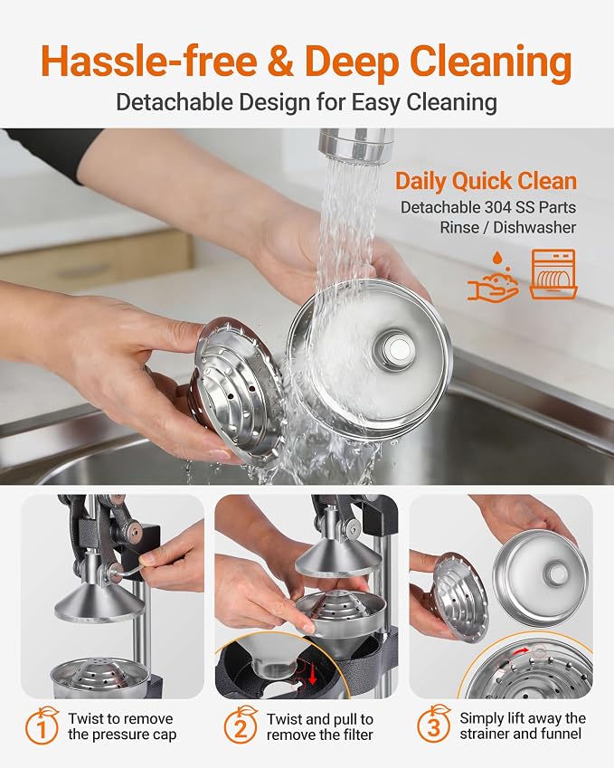 Heavy Duty Cast Iron Manual Juicer, Professional Citrus Press Squeezer for Orange, Pomegranate, Lemon & Lime, Commercial Hand Press Juicer with 304 Stainless Steel Cup - Image 5