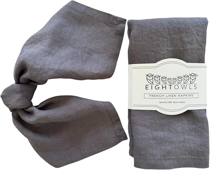 Linen Napkins –100% French Flax – Stonewashed Pure Linen Cloth Napkins - Size 18 Inch x 18 Inch – Set of 4 (Mid Gray) by EightOwls