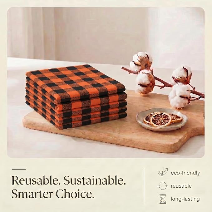 Urban Villa Kitchen Towels Cotton Dish Towels 20”x30” (Set of 6) Orange Blk - Image 8