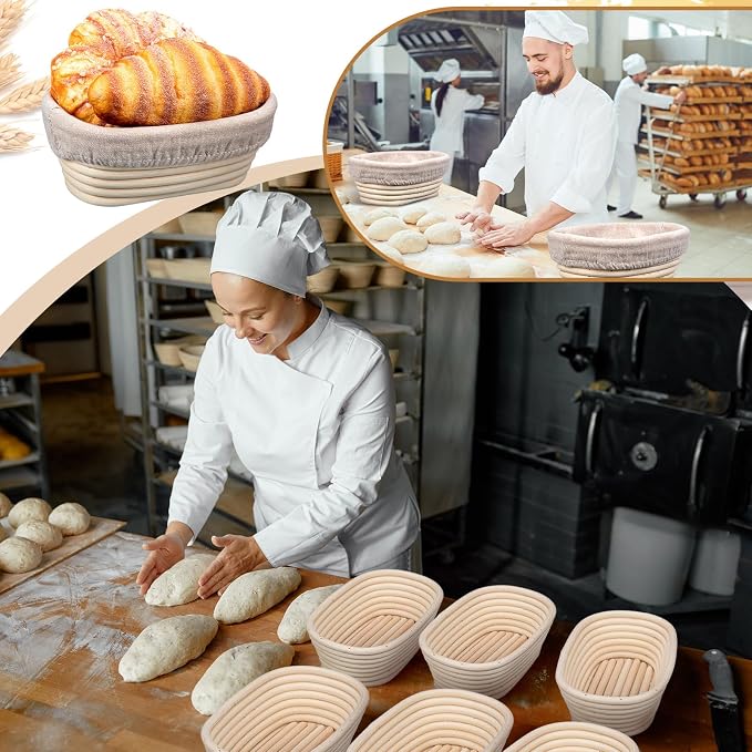 Gejoy 12 Set Bread Proofing Baskets Oval Shaped Banneton Dough Proofing Bowls Kit with Cloth Liner and Plastic Scraper Sourdough Proofing Basket for Home Sourdough Bakers Supplies (8.5 Inch) - Image 6