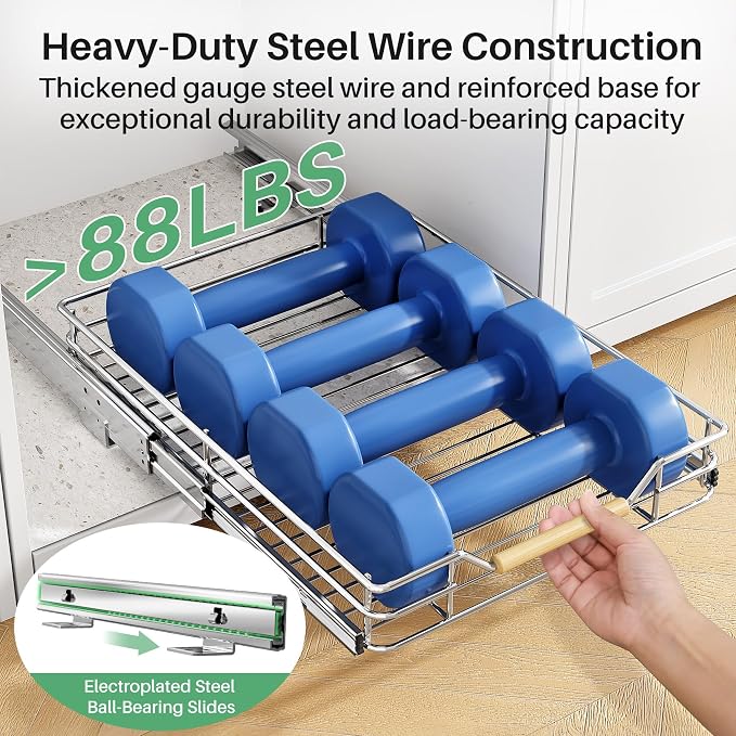 Pull out Cabinet Organizer, 15"W X 21"D, Heavy Duty Smooth Sliding Under Cabinet Shelves for Pots and Pans, Full-Extension Roll out Drawers, Slide out Organization for Home Kitchen Pantry - Image 5