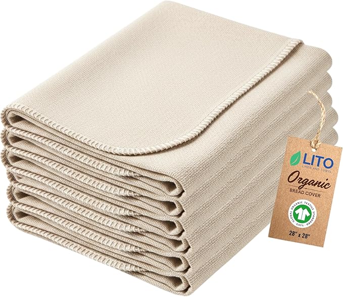 Flour Sack Towels Sourdough Bread Baking Supplies | Bread Dough Proofing Unbleached Bread Proofing Cloth, Organic Cotton Baking Cloth for Baguettes, Ciabatta, Pastry – Reusable, 28"x28", 6-Pack by LITOLinenandTowel