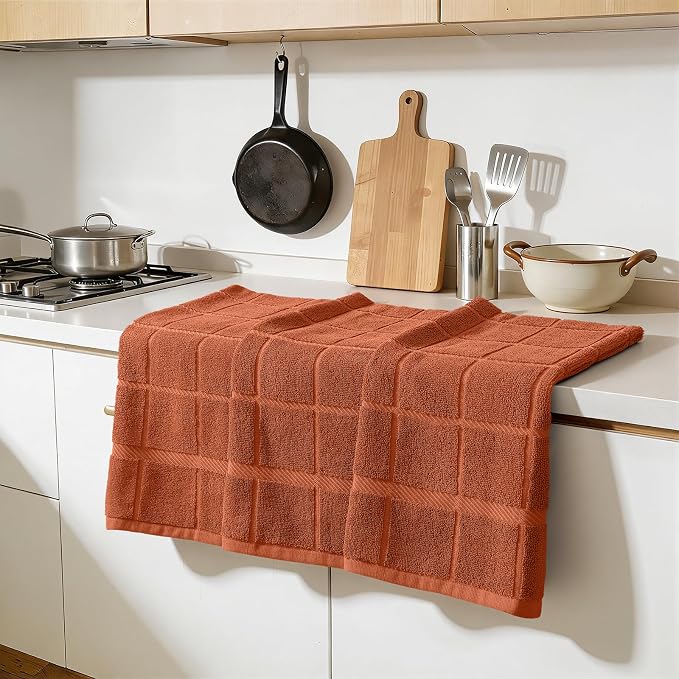 Homaxy 100% Cotton Kitchen Towels 18"x28", 8 Pack Dish Towels, Rust | Large 380 GSM Soft and Absorbent Kitchen Hand Towels with Terry Grid Design, Utility Tea Towel Set with Hanging Loop - Image 6