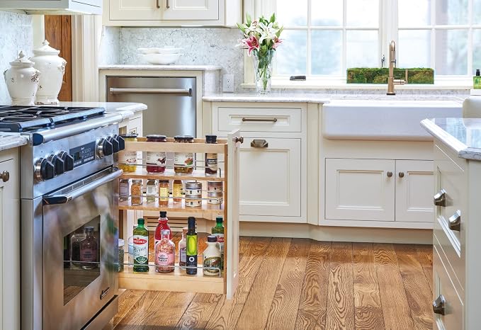 Rev-A-Shelf Maple Pullout Organizer w/Blum Soft-Close for Base Cabinets, Full Extension Slides & Adjustable Shelves, Min Opening Width of 8.5", 448-BCSC-8C - Image 6
