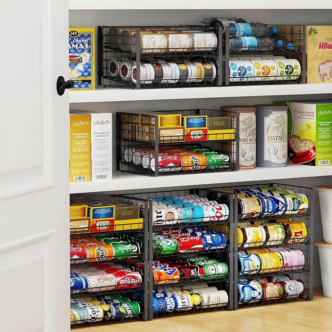 JKsmart 2-Tier Stackable Rack Organizer for Pantry, Adjustable Dispenser Holds Up to 120 Cans, Storage Holder for Various Ounces of Canned Drinks, Black, 4 Pack - Image 8