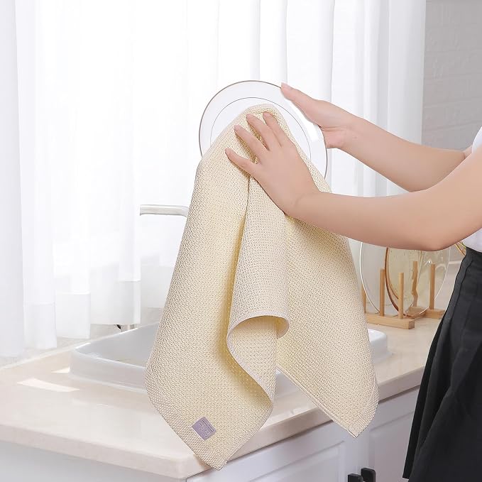 Homaxy 100% Cotton Waffle Weave Kitchen Towels, 15-Pack, Beige | Ultra Soft Absorbent Dish Towels, Quick Drying Cleaning Towels, 13 x 28 Inches - Image 4