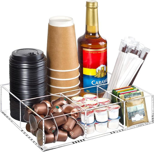 BEYGORM Acrylic Coffee Bar Station Organizer for Countertop | Office Breakroom Clear Snack Tea Storage Accessories Holder for Kcup Pod Condiment Cup Creamer Syrup, Gift for Coffee Lovers by BEYGORM