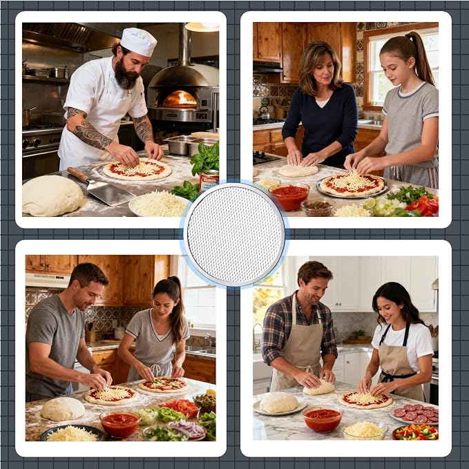 Astero Pizza Screen for Home Bakers & Professionals, Oven Baking Solutions | 16 Inch Perforated Aluminum Pizza Screen, Non-Stick Pizza Pan for Restaurants, Pizzerias, Commercial & Home Baking (3 Pack) - Image 4