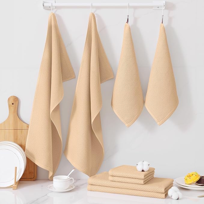 Homaxy 8 Pack 100% Cotton Kitchen Towels and Dishcloths Set, Apricot | 12 x 12 Inches and 13 x 28 Inches Kitchen Towels Set, Ultra Soft Absorbent Dish Cloths for Washing Dishes - Image 7