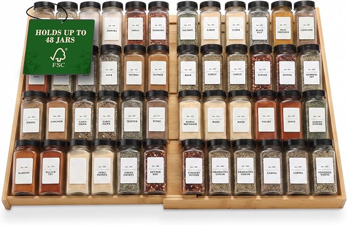 Bamboo Spice Drawer Organizer, Expandable 12 to 23 Inch Insert Holds 48 Jars, 4 Tier Seasoning Rack for Kitchen Drawer or Countertop, Adjustable Wood Spice Organizer by Unknown