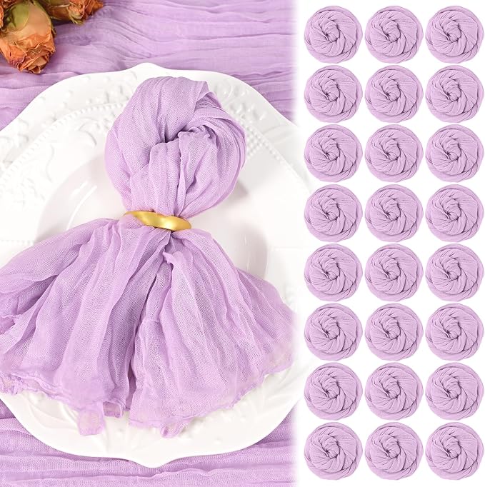 50 Pack Lilac Purple Cheesecloth Napkins 20"x20" Boho Washable Cloth Napkins Set of 50 Wrinkled Cheese Cloth Napkins Gauze Dinner Table Napkin for Wedding Party Baby Shower Birthday Decor by Showgeous