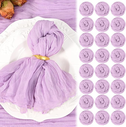 50 Pack Lilac Purple Cheesecloth Napkins 20"x20" Boho Washable Cloth Napkins Set of 50 Wrinkled Cheese Cloth Napkins Gauze Dinner Table Napkin for Wedding Party Baby Shower Birthday Decor by Showgeous