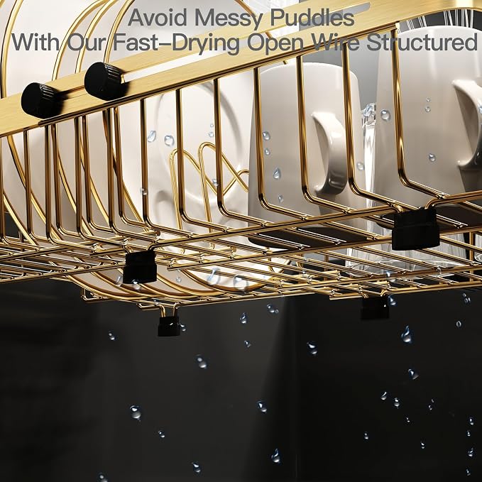 Gold Dish Drying Rack Over The Sink with Utensil Holder | Expandable Stainless Steel Dish Drainer for Small Kitchen, Apartment, RV, Counter Space Saving, Perfect Fit, Rustproof - Image 3