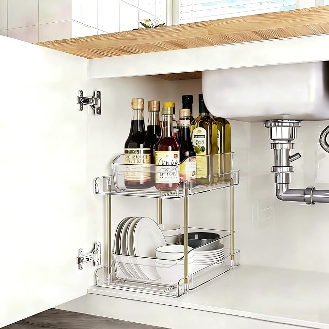 LAREKUN4pack 2-Tier Organizer & Storage Unit Stackable Bathroom Cabinet Organizer Pull-Out Kitchen Pantry Organizer & Storage System Suitable for Countertops, Pantries, Kitchens, Bathrooms - Image 2