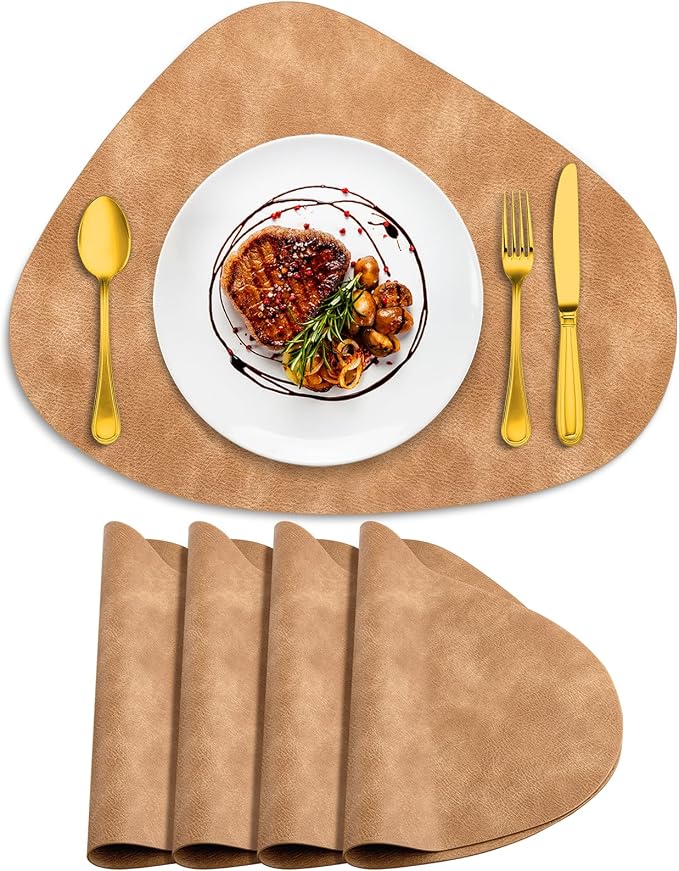 ADRIMER Placemats, Heat Resistant Round Placemats Set of 4 Washable 13 x 17 Inch, Waterproof Table Mats Wipeable for Kitchen, Dining Room Table Christmas Decor, Camel by Adrimersdreamistobeanindispensablecompanioninyourlife