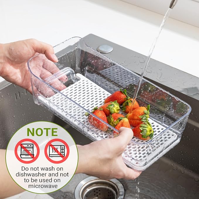 Imncya 5 Pack Refrigerator Organizer Bins, Fridge Organizers and Storage | Stackable Pull-Out, Refrigerator Drawers with Lids, Clear Design with Drain Tray, Fruits Vegetables Snack Storage Containers - Image 6