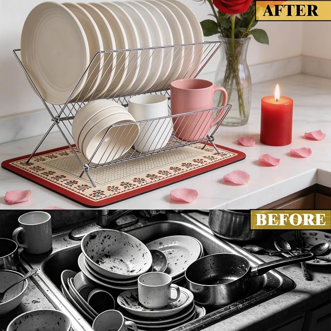 Stainless Steel Foldable Dish Drying Rack, 2 Tier Collapsible Kitchen Rack for Counter - Image 4