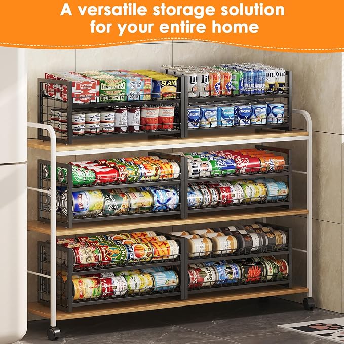 JKsmart 2-Tier Stackable Can Organizer, Extra-Long Can Holders for Pantry Storage, Adjustable Can Dispenser Holds Up to 64 Cans, 12mm Metal Frame, Super Sturdy Racks for Various Canned Food Soda - Image 2