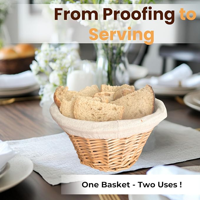 Wicker Banneton Bread Proofing Basket – 9” Round Sourdough Starter Kit with Liner & Cover – Proofing Basket for Artisan Baking – Sourdough Bread Baking Supplies & Bread Making Tools - Image 7