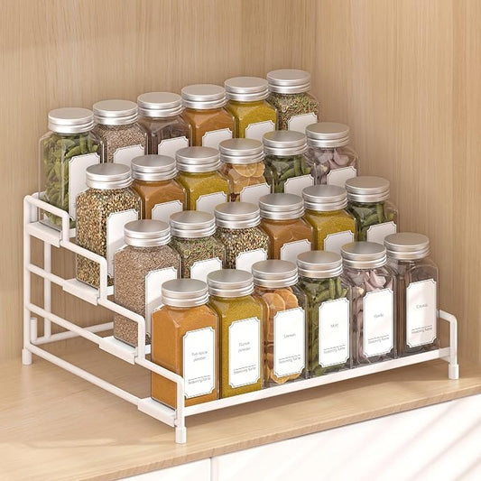 RUILALIFE 4-Tier-Spice-Rack-Organizer-for-Cabinet, Adjustable Depth Spice Holder Shelf For Countertop Pantry Cupboard, Metal Tiered Seasoning Organizer,Display Shelf Riser by RUILALIFE