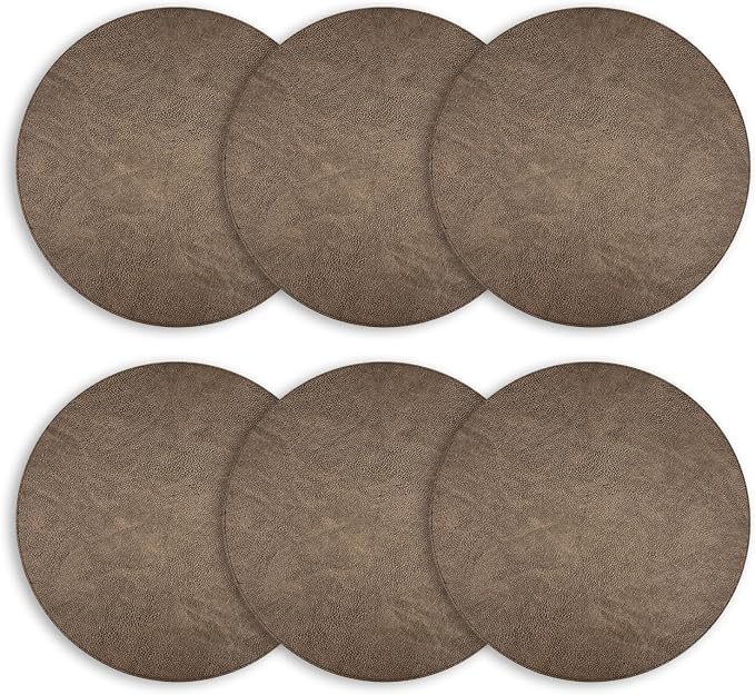 Placemats Set of 6 – Round 15” Faux Leather Table Mats for Dining, Heat Resistant & Non-Slip Washable Table, Indoor, Outdoor, Dining Table Set for 6, Modern Kitchen & Holiday Use, Bronze - Image 2