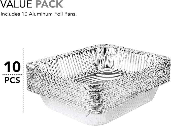 Stock Your Home Aluminum Pans 9x13 Disposable Foil Pans (10 Pack) - Half Size Steam Table Deep Aluminum Trays - Tin Foil Disposable Pans Great for Cooking, Heating, Storing, Prepping Food - Image 3