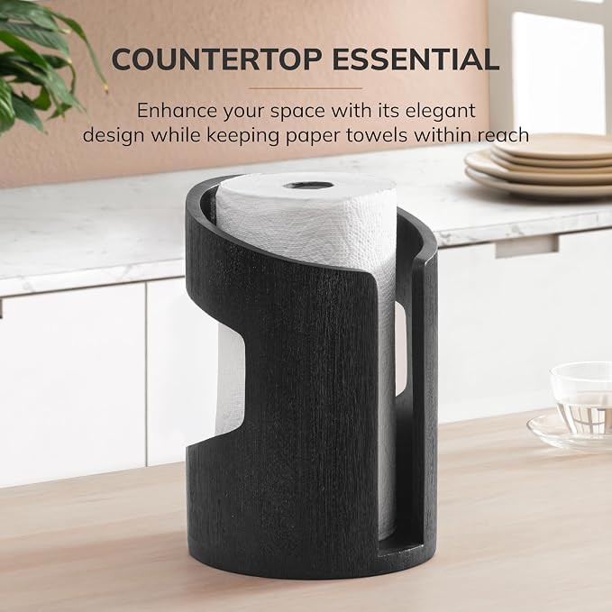 Anji Mountain Wooden Paper Towel Holder with Metal Holder, Holder Stand for Kitchen Roll Organizer & Kitchen Dining Table Home Décor, Countertop Fits Jumbo & Mega Rolls - Black/Black, Arc Hold - Image 6