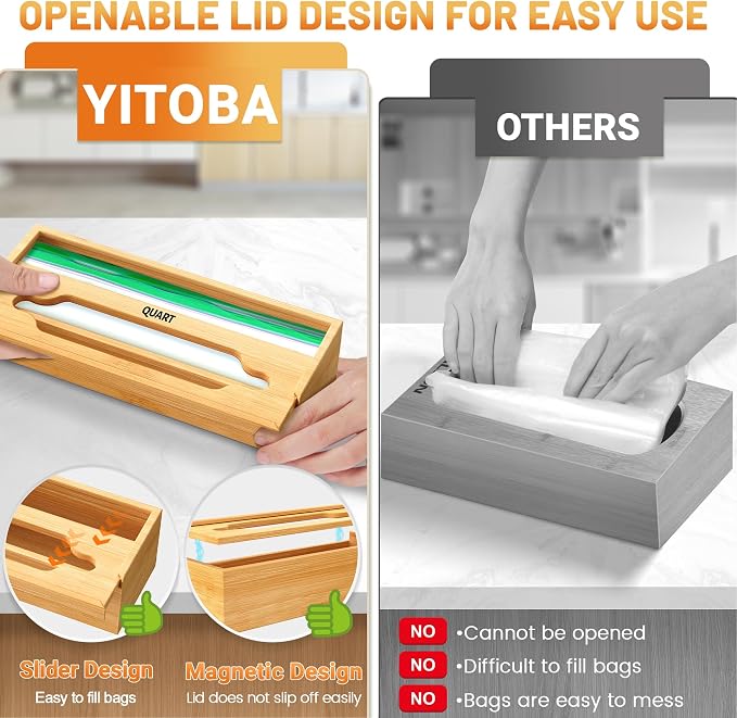 6 In 1 Bag Storage Organizer With Foil and Plastic Wrap Dispenser | Extended Aluminum Foil Holder, Bamboo Baggie Drawer for Gallon, Quart, Snack - Image 2