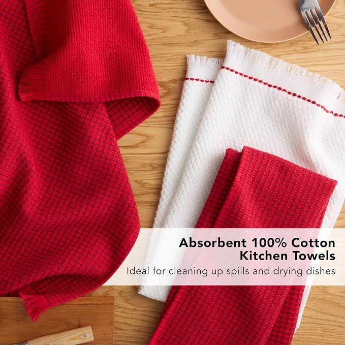 KitchenAid Gourmet Series Gridlines Kitchen Towels 3-Pack Set, 100% Cotton Absorbent, Passion Red, 18"x28" - Image 7
