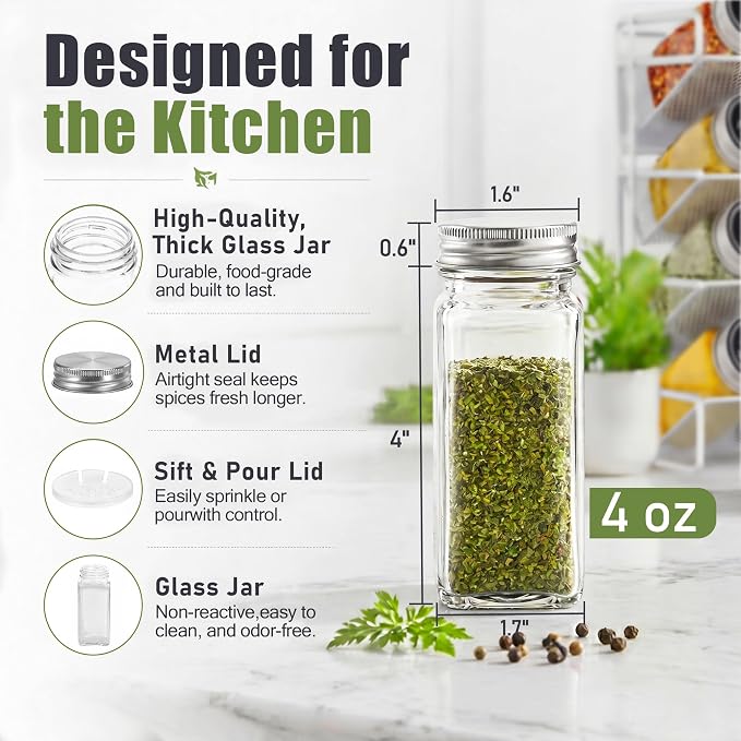 Magnetic Spice Rack Organizer for Refrigerator with 28 Spice Jars, 386 Spice Labels, 4 Hook, Chalk Marker and Funnel Set, Magnetic Shelf for Seasoning Organizer, 13.2'' W x 9.8 H, White - Image 5