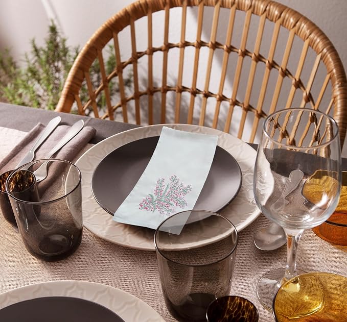 Cloth Tea Napkins Set of 6, Hand Embroidered Cotton Napkins with French Knot Design, Reusable Table Napkins for Dinner, Tea Time, Coffee and Cocktail Settings, 16x16 Inches (Ivory) - Image 4