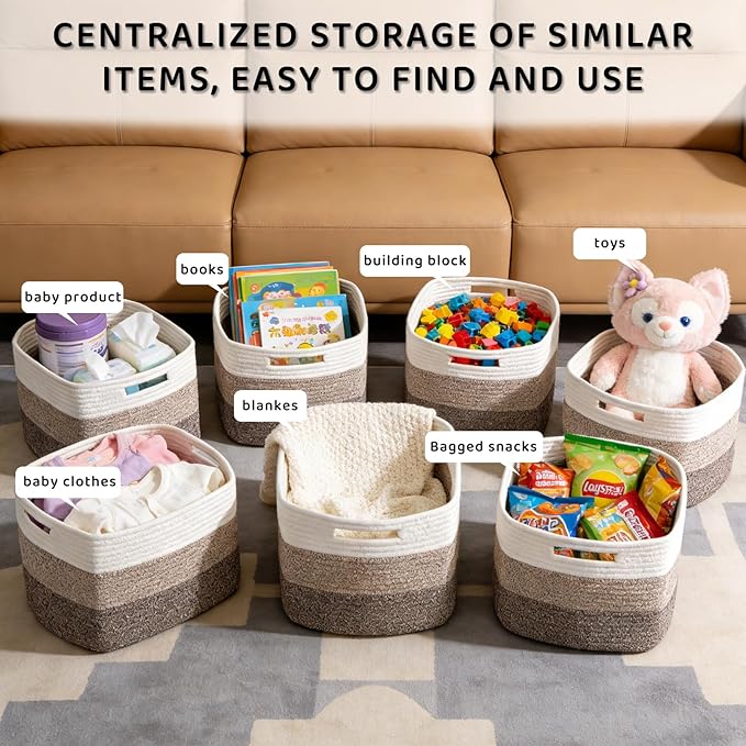 4 Pack Large Storage Baskets for Organizing, 16''Lx12''Wx8''H Woven Baskets for Storage Toys, Towels, Books, and Clothes, Cotton Rope Basket for Shelves with Handle - Image 6