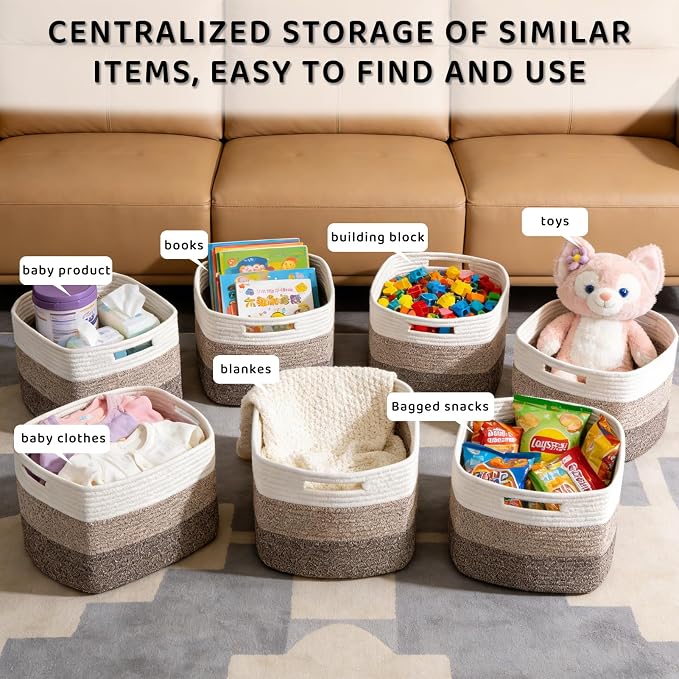 4 Pack Large Storage Baskets for Organizing, 16''Lx12''Wx8''H Woven Baskets for Storage Toys, Towels, Books, and Clothes, Cotton Rope Basket for Shelves with Handle - Image 6