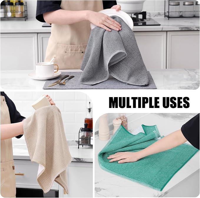 Homaxy 380 GSM Cotton Premium Kitchen Towels 6 Pack, 18"x 28", Mix | Flat and Terry Dish Towels, Highly Absorbent Tea Towel Set with Hanging Loop, Soft Kitchen Hand Towels, Grey/Green/Khaki - Image 4