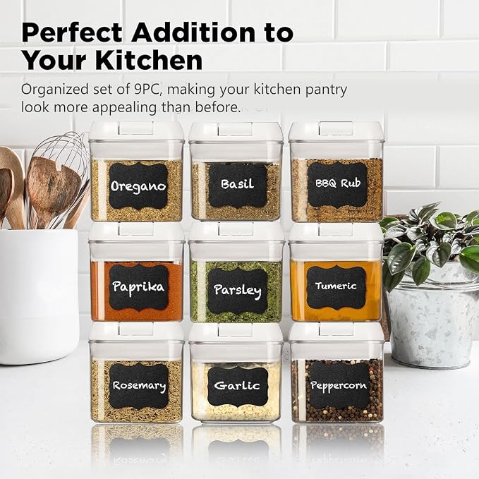 Shazo 9 PC Airtight Food Storage Containers - BPA Free Clear Plastic Snack & Spice Containers with Easy Lock Lids - Kitchen and Pantry Organization for Herbs, Coffee, Tea - 0.5L / 2.1 Cups - Image 7
