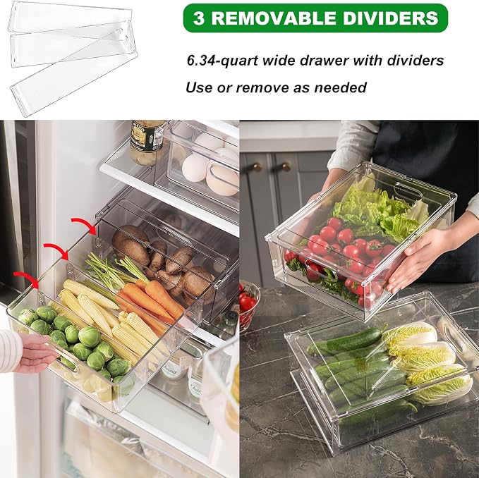 Taiuloo 3 Pack Stackable Refrigerator Organizer Bins with Pull-Out Drawer, Clear BPA-Free Food Storage Containers for Fridge Freezer, Kitchen Pantry Cabinet & Bathroom Vanity Organization - Image 3