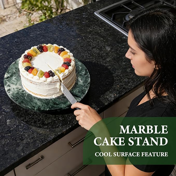 16'' Green Marble Lazy Susan Marble Turntable for Kitchen Dinning, Lazy Susans Organizer for Cabinet, Serving Rotation Spinning Tabletop Organizer Swiveling, Spice Rack Storage(Indian Green) - Image 8