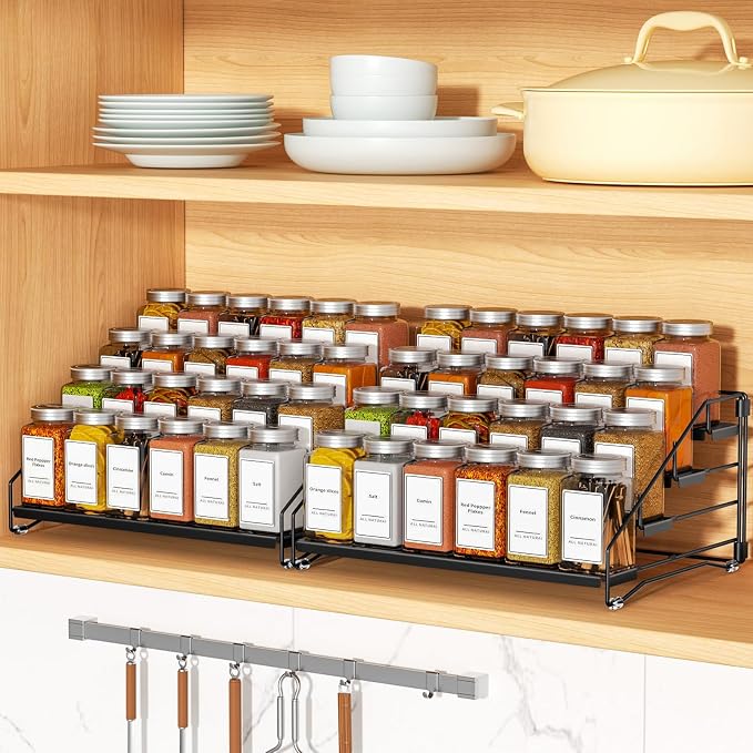 BOIVSHI 4 Tier Spice Rack Organizer, Spice Rack for Cabinet, Adjustable Depth Seasoning Shelf for Countertop, Pantry, Seasoning Organizer, Metal, Black (2 Pack) - Image 4