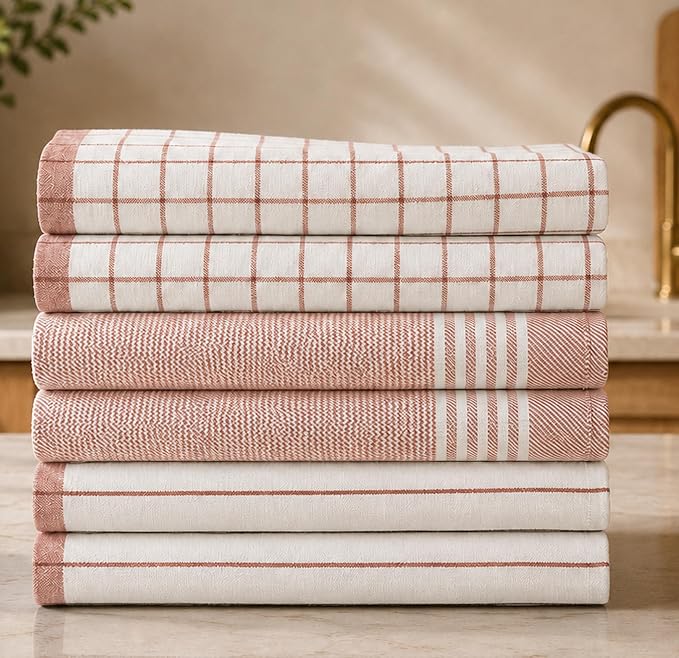 CSL Premium Cotton Kitchen Towels Set of 6,Absorbent,Quick Dry,18x28, Rust by CloudScapeLinen